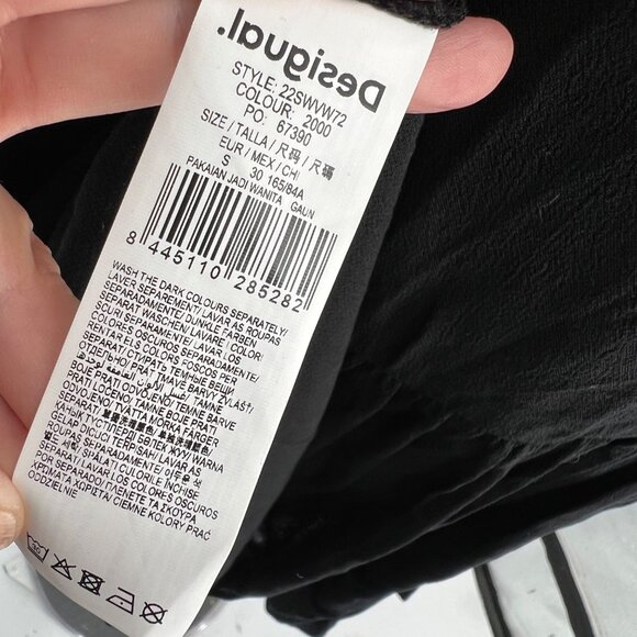 Desigual Ethnic Sleeve Embroidery Print Black Tiered Boho Dress Size Small - Picture 10 of 13